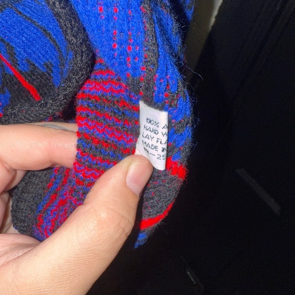 Vintage 80s Plaid Knit Sweater w/ Shoulder Pads & Pockets – Tally-Ho XL - Picture 7 of 8